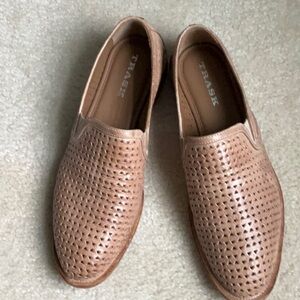 Trask Tan Flats and Loafers with Perforated Leather and Slip-On Design